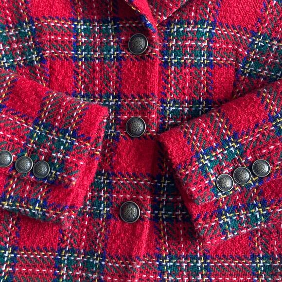 Talbots Blazer Red Tartan Plaid Wool Holiday Jacket Party office career Size 4 - Picture 13 of 16